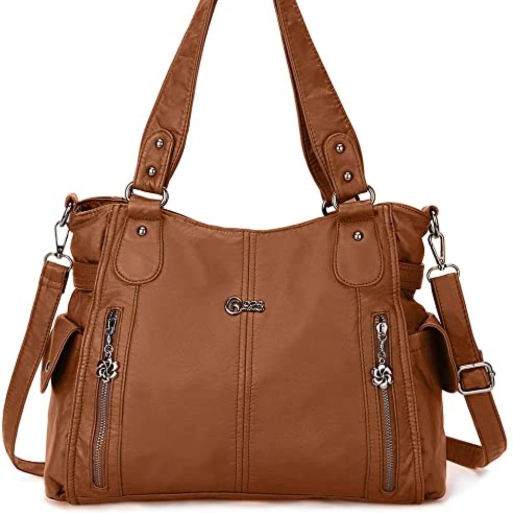 Brown Purses and Handbags for Women Large Hobo Shoulder Bags Soft PU Leather